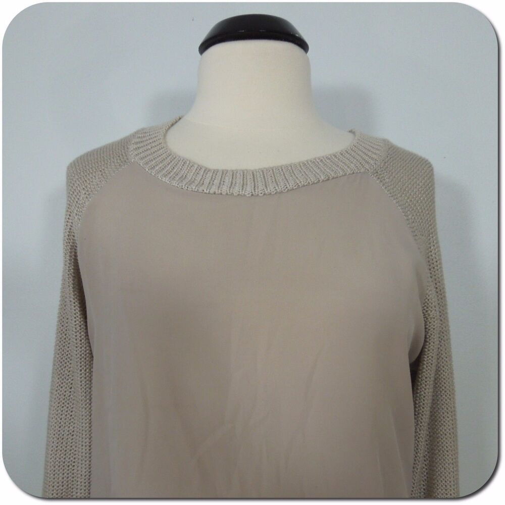 APT. 9 Top L LARGE Womens Sheer Front Knit Sweater Back and Sleeves